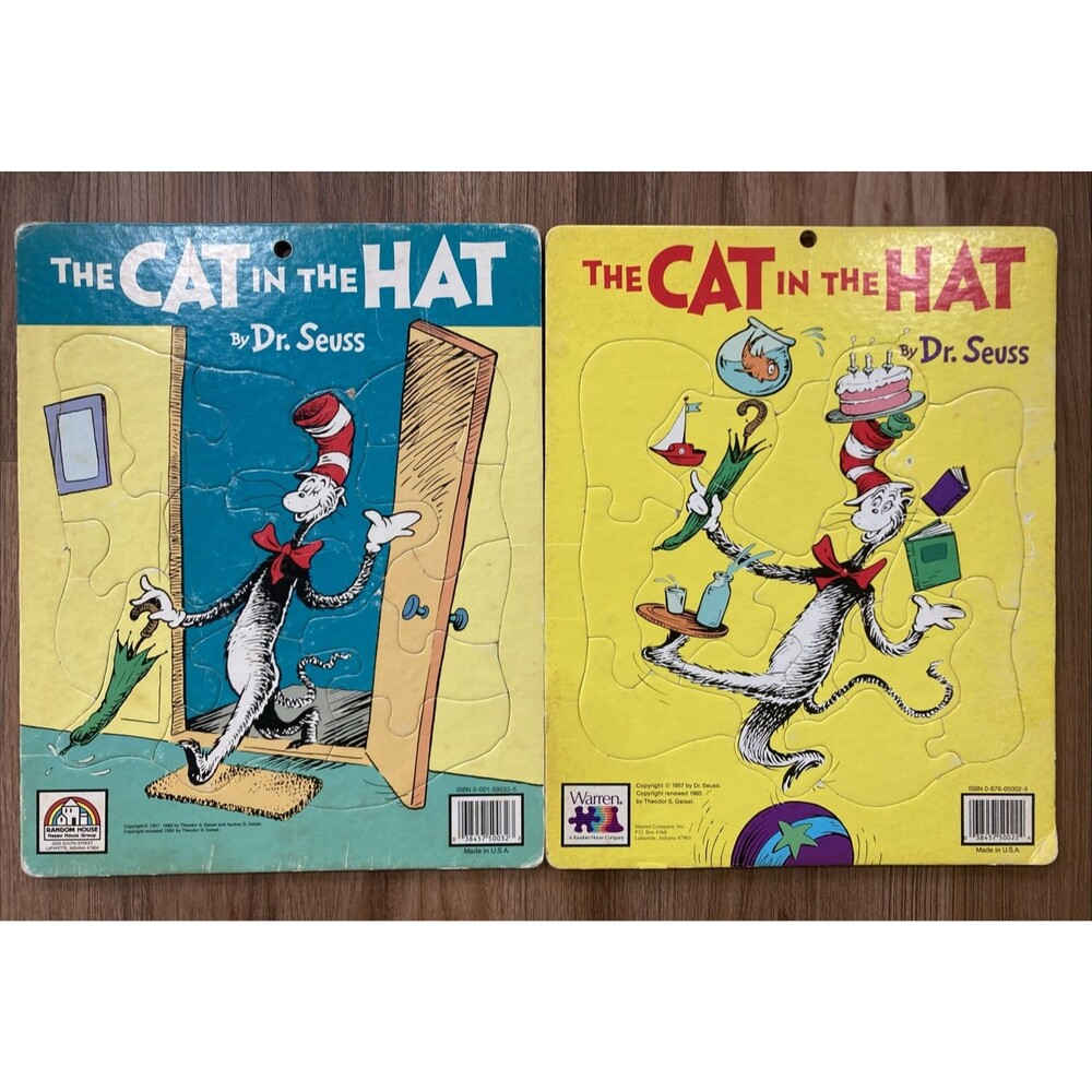 Cat In The Hat Puzzle Set Of 2 • Vintage 1985, '88 Wood Board • Dr. Seuss